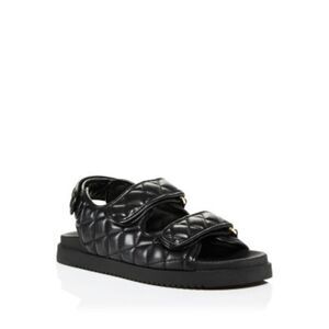 AQUA Womens Black Quilted Margo Round Toe Platform Slingback Sandal 7 M